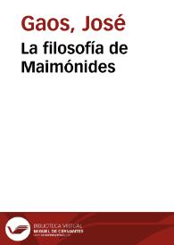 Portada:La filosofía de Maimónides / José Gaos