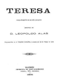 Portada:Teresa : ensayo dramático en un acto y en prosa / original de Leopoldo Alas