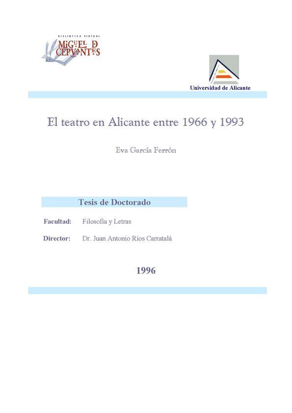 El teatro en Alicante entre 1966 y 1993 / Eva García Ferrón | Biblioteca Virtual Miguel de Cervantes