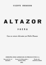 Portada:Altazor / Vicente Huidobro; con un retrato del autor por Pablo Picasso