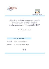 Portada:Algoritmos divide y vencerás para la resolución de sistemas lineales tridiagonales en un computador BSP / Leandro Tortosa Grau