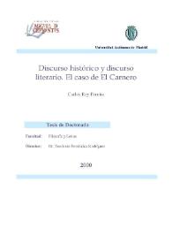 Portada:Discurso histórico y discurso literario. El caso de El Carnero / Carlos Rey Pereira