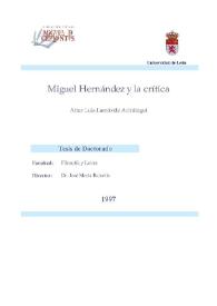 Portada:Miguel Hernández y la crítica / Aitor Luis Larrabide Achútegui