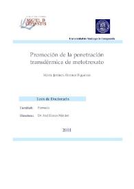 Portada:Promoción de la penetración transdérmica de metotrexato / María Javiera Álvarez Figueroa