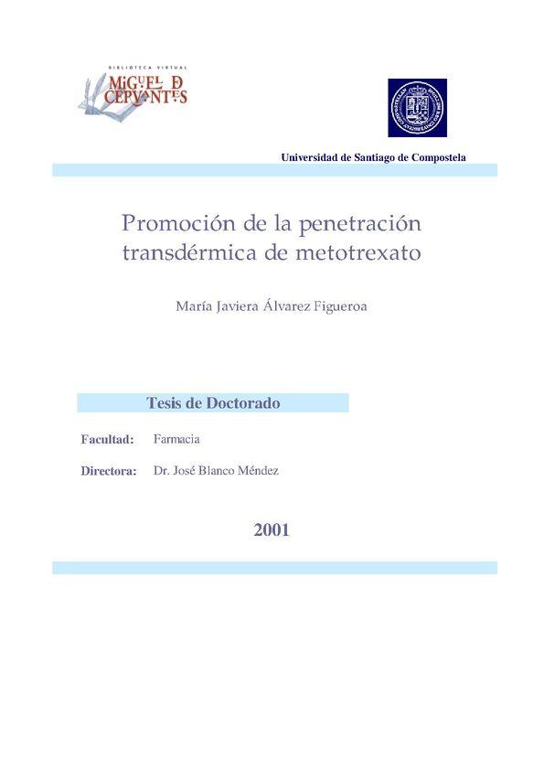 Promoción de la penetración transdérmica de metotrexato / María Javiera Álvarez Figueroa | Biblioteca Virtual Miguel de Cervantes