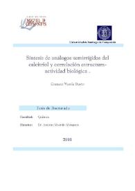 Portada:Síntesis de análogos semirrígidos del calcitriol y correlación estructura-actividad biológica / Carmen Varela Busto