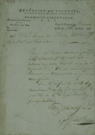 Portada:[Comunicación de Antonio José de Sucre al Gobernador Constituyente de la Provincia de Cuenca. Cuartel General de Cuenca 20 de marzo de 1822]