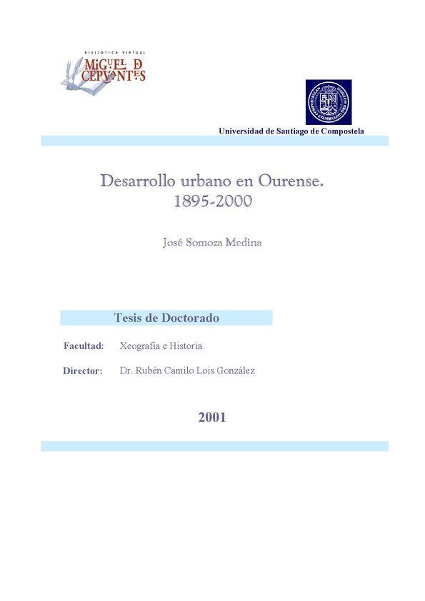 El desarrollo urbano en Ourense : 1895-2000 / José Somoza Medina | Biblioteca Virtual Miguel de Cervantes