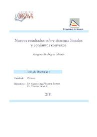 Portada:Nuevos resultados sobre sistemas lineales y conjuntos convexos / Margarita Rodríguez Álvarez
