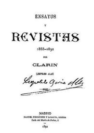 Portada:Ensayos y revistas : 1888-1892 / Clarín (Leopoldo Alas)