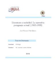 Portada:Literatura y sociedad. La narrativa paraguaya actual (1980-1995) / José Vicente Peiró Barco