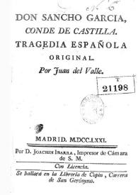 Portada:Don Sancho García, Conde de Castilla : tragedia española original