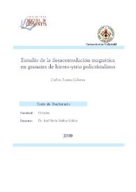 Portada:Estudio de la desacomodación magnética en granates de hierro-ytrio policristalinos / Carlos Torres Cabrera