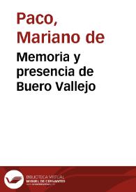 Portada:Memoria y presencia de Buero Vallejo / Mariano de Paco