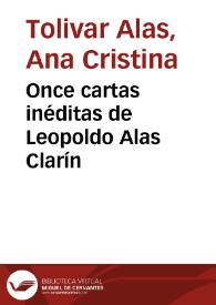 Portada:Once cartas inéditas de Leopoldo Alas Clarín / Ana Cristina Tolivar Alas