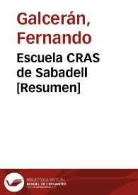 Portada:Escuela CRAS de Sabadell [Resumen] / Fernando Galcerán