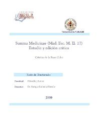 Portada:Summa medicinae (Mad. Esc. M. II. 17) : estudio y edición crítica / Cristina de la Rosa Cubo