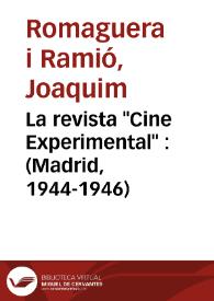 Portada:La revista \"Cine Experimental\" : (Madrid, 1944-1946) / Joaquim Romaguera i Ramió