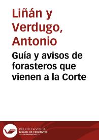 Portada:Guía y avisos de forasteros que vienen a la Corte / Antonio Liñán y Verdugo