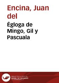 Portada:Égloga de Mingo, Gil y Pascuala / Juan del Enzina