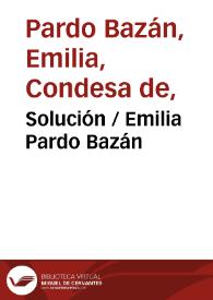 Portada:Solución / Emilia Pardo Bazán
