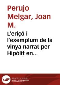 Portada:L'eriçó i l'exemplum de la vinya narrat per Hipòlit en el Tirant lo Blanch / Joan M. Perujo Melgar