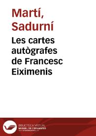 Portada:Les cartes autògrafes de Francesc Eiximenis / Martí Sadurní