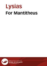 Portada:For Mantitheus / Lysias