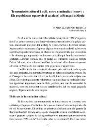 Portada:Transmissió cultural i exili, entre continuïtat i canvi : els republicans espanyols (i catalans) a França i a Mèxic / María Llombart Huesca