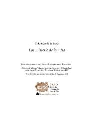 Portada:Los misterios de la misa / Pedro Calderón de la Barca; texto crítico preparado por J. Enrique Duarte