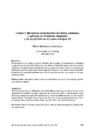 Portada:Canon y literaturas minorizadas: Las letras catalanas y gallegas en el sistema hispánico y su proyección en el canon europeo (I) / Olivia Rodríguez González