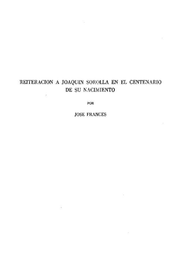 Reiteración a Joaquín Sorolla en el centenario de su nacimiento / José Francés | Biblioteca Virtual Miguel de Cervantes