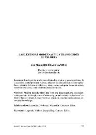 Portada:Las leyendas modernas y la transmisión de valores / José Manuel De Prada Samper