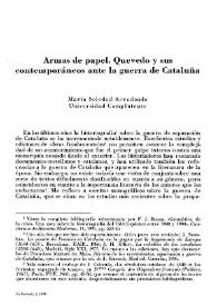 Armas de papel. Quevedo y sus contemporáneos ante la guerra de Cataluña / María Soledad Arredondo | Biblioteca Virtual Miguel de Cervantes