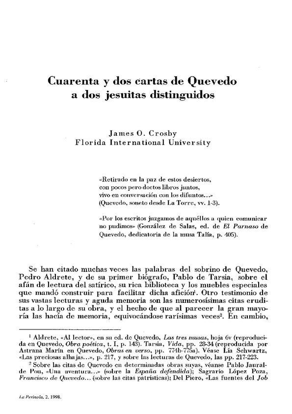 Cuarenta y dos cartas de Quevedo a dos jesuitas distinguidos / James O. Crosby | Biblioteca Virtual Miguel de Cervantes