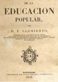 Portada:De la educación popular / por D. F. Sarmiento