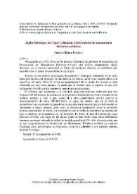 Portada:Aljibe Bermejo, en Níjar (Almería). Declaración de monumento histórico-artístico / Antonio Blanco Freijeiro