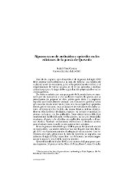 Portada:Algunos casos de atribuidos y apócrifos en las ediciones de la poesía de Quevedo / Isabel Pérez Cuenca
