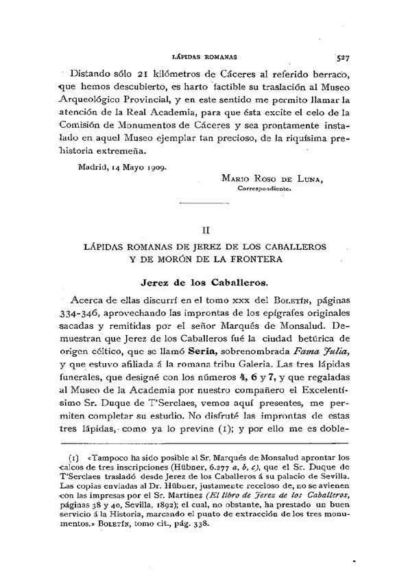 Lápidas romanas de Jerez de los Caballeros y de Morón de la Frontera / Fidel Fita | Biblioteca Virtual Miguel de Cervantes