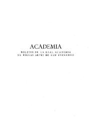 Portada:Academia : Boletín de la Real Academia de Bellas Artes de San Fernando. Primer semestre de 1961. Número 12. Preliminares e índice