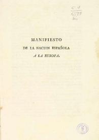 Portada:Manifiesto de la Nación Española a la Europa