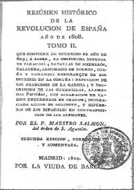 Portada:Resumen histórico de la revolución de España año de 1808. Tomo II / por el P. Maestro Salmón