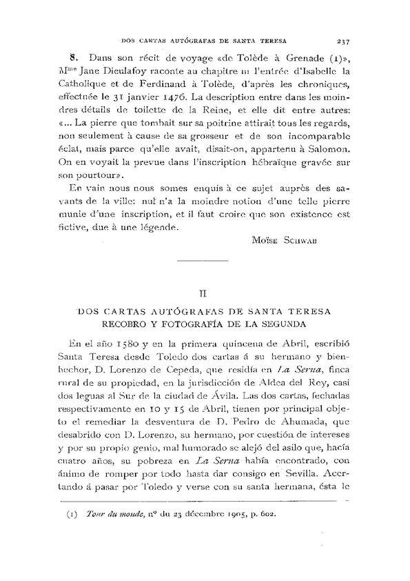 Dos cartas autógrafas de Santa Teresa. Recobro y fotografía de la segunda / Fidel Fita | Biblioteca Virtual Miguel de Cervantes