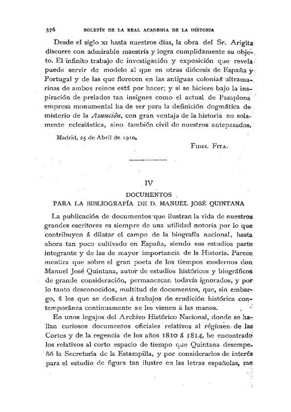 Documentos para la bibliografía de D. Manuel José Quintana / Juan Pérez de Guzmán | Biblioteca Virtual Miguel de Cervantes