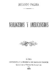 Portada:Neologismos y americanismos / Ricardo Palma