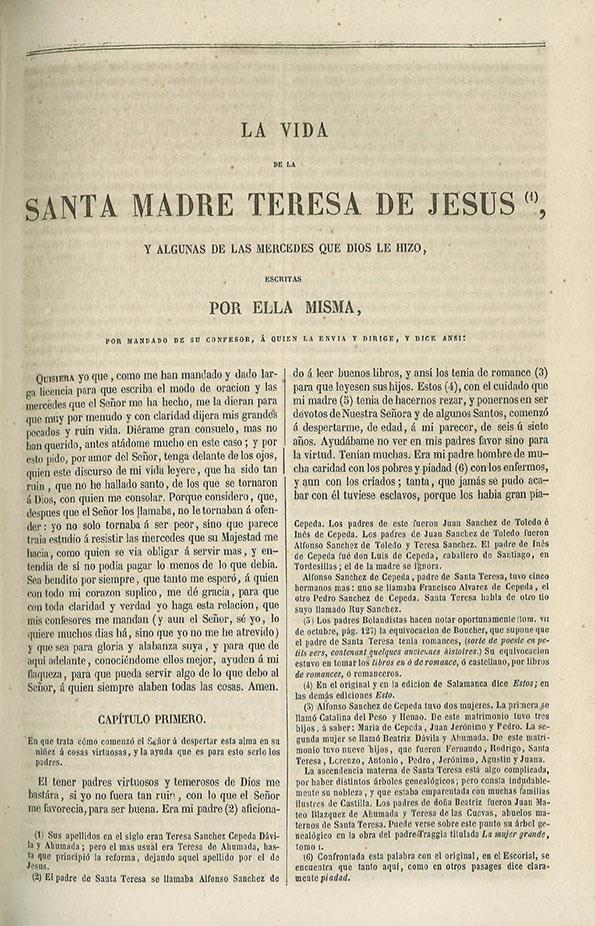 La vida de la Santa Madre Teresa de Jesús, y algunas de las mercedes que Dios le hizo, escritas por ella misma | Biblioteca Virtual Miguel de Cervantes