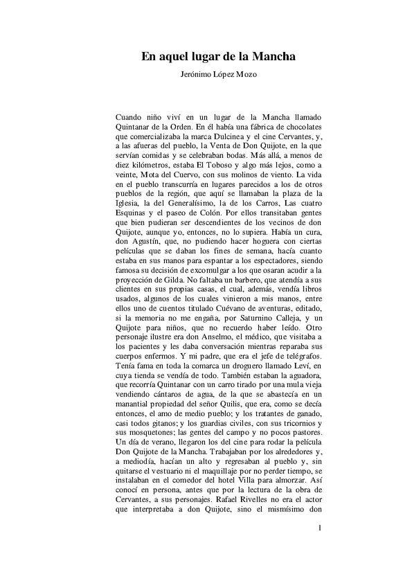 En aquel lugar de la Mancha / Jerónimo López Mozo | Biblioteca Virtual Miguel de Cervantes