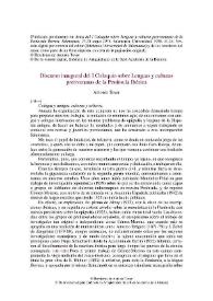 Portada:Discurso inaugural del I Coloquio sobre Lenguas y culturas prerromanas de la Península Ibérica / Antonio Tovar
