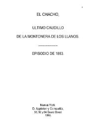 Portada:El Chacho, último caudillo d la Montonera de Los Llanos : Episodio de 1863 / Domingo Faustino Sarmiento