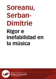 Portada:Rigor e inefabilidad en la música / Serban-Dimitrie Soreanu